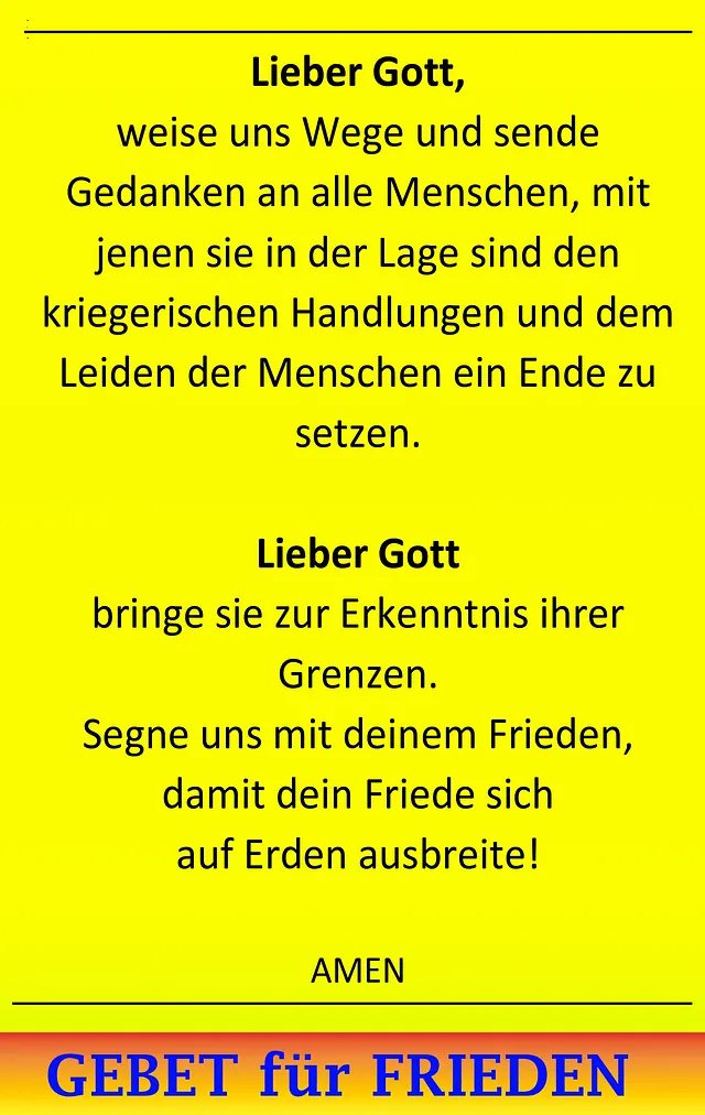 Plakat mit einem Gebet für den Frieden, um Krieg und Leid zu beenden.
